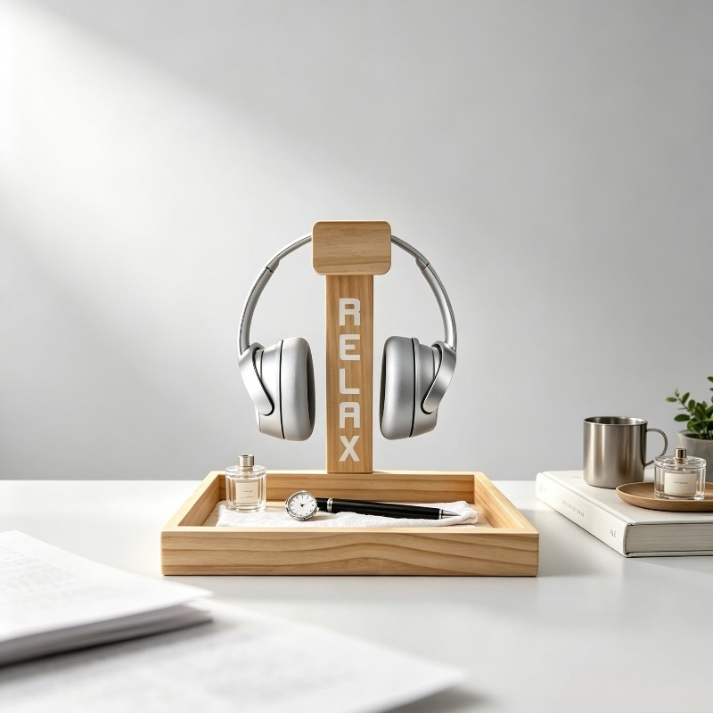 Gaming Accessories Organizer - Wooden Gaming Headset Stand, Desk Holder