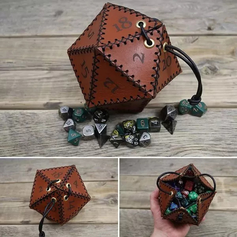 Leather D20 Dice Bag Polygonal - Gaming Accessories Gift Ideas 评论和价格