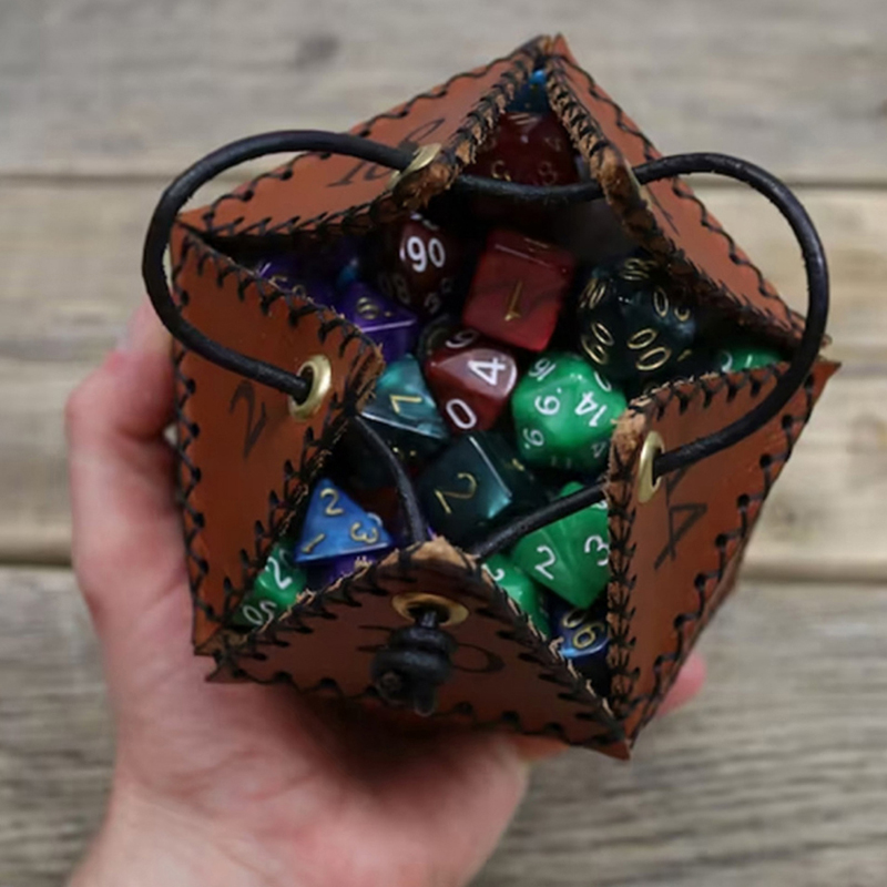 Leather D20 Dice Bag Polygonal - Gaming Accessories Gift Ideas 评论和价格